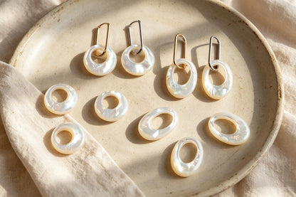 Double Sided Mother of Pearl Ring Charms, Shell Donut Beads, White Shell Circle Pendant, Jewelry Making Supplies (BK-015)