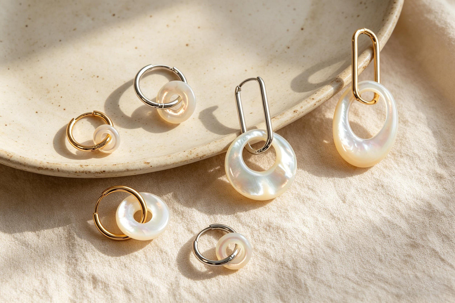 Double Sided Mother of Pearl Ring Charms, Shell Donut Beads, White Shell Circle Pendant, Jewelry Making Supplies (BK-015)