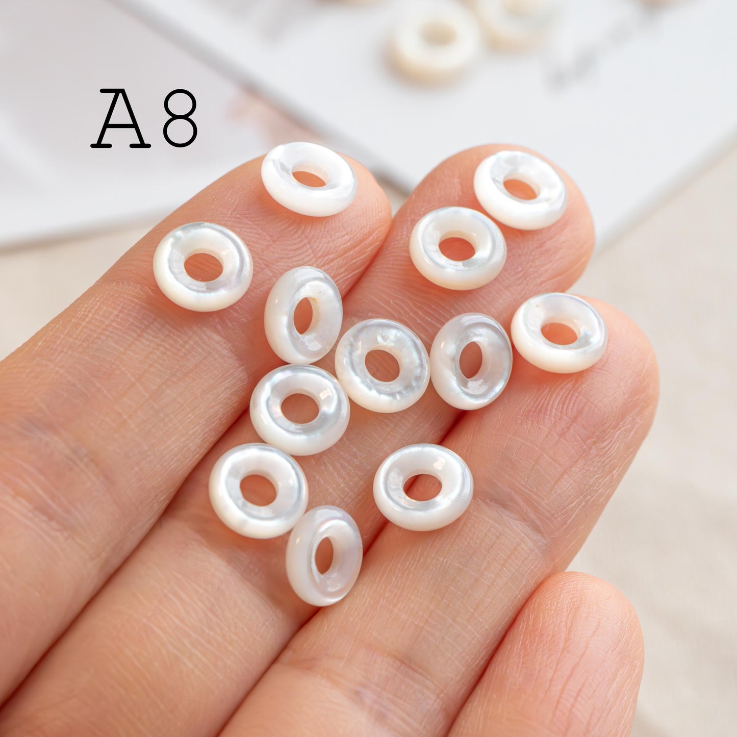 Double Sided Mother of Pearl Ring Charms, Shell Donut Beads, White Shell Circle Pendant, Jewelry Making Supplies (BK-015)