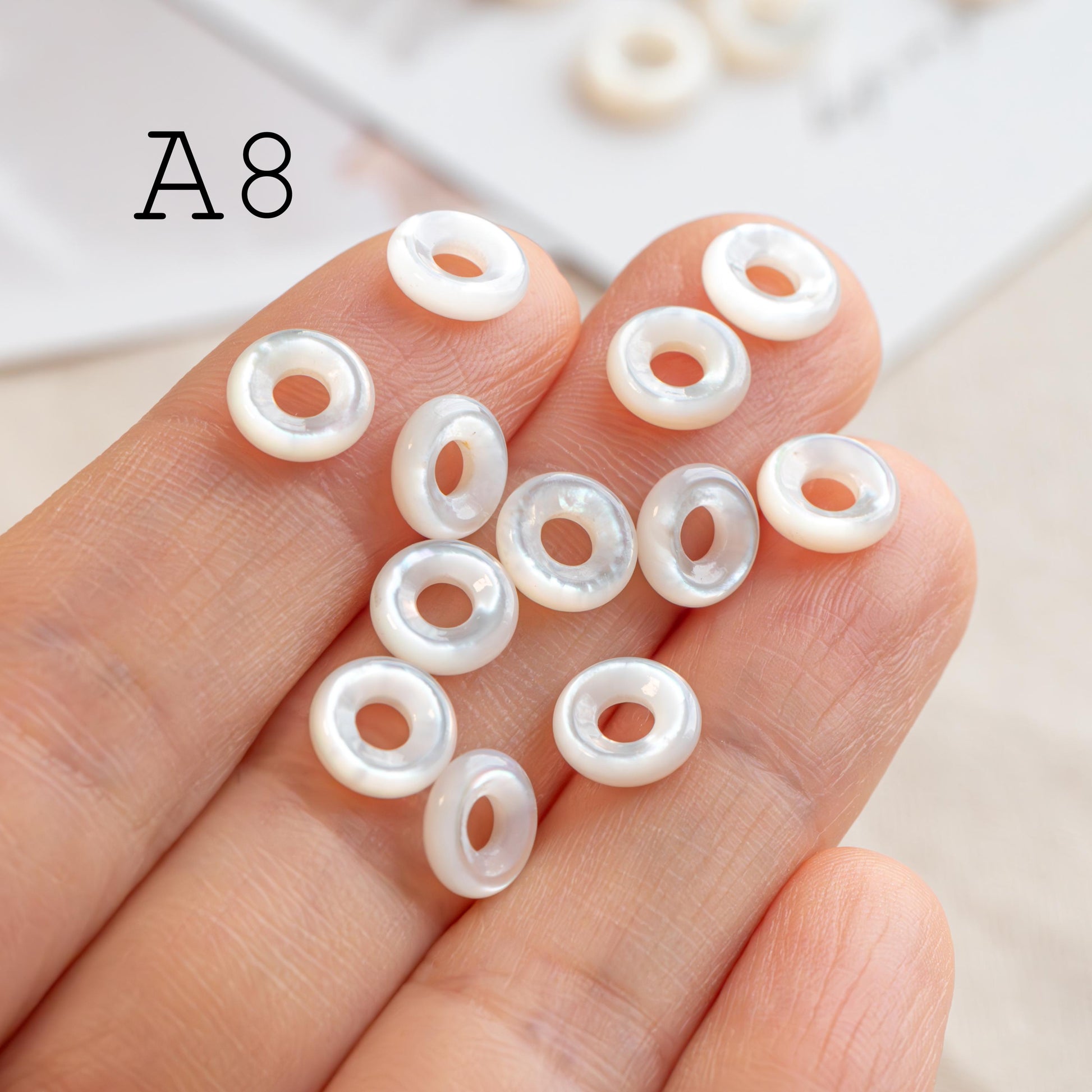 Double Sided Mother of Pearl Ring Charms, Shell Donut Beads, White Shell Circle Pendant, Jewelry Making Supplies (BK-015)
