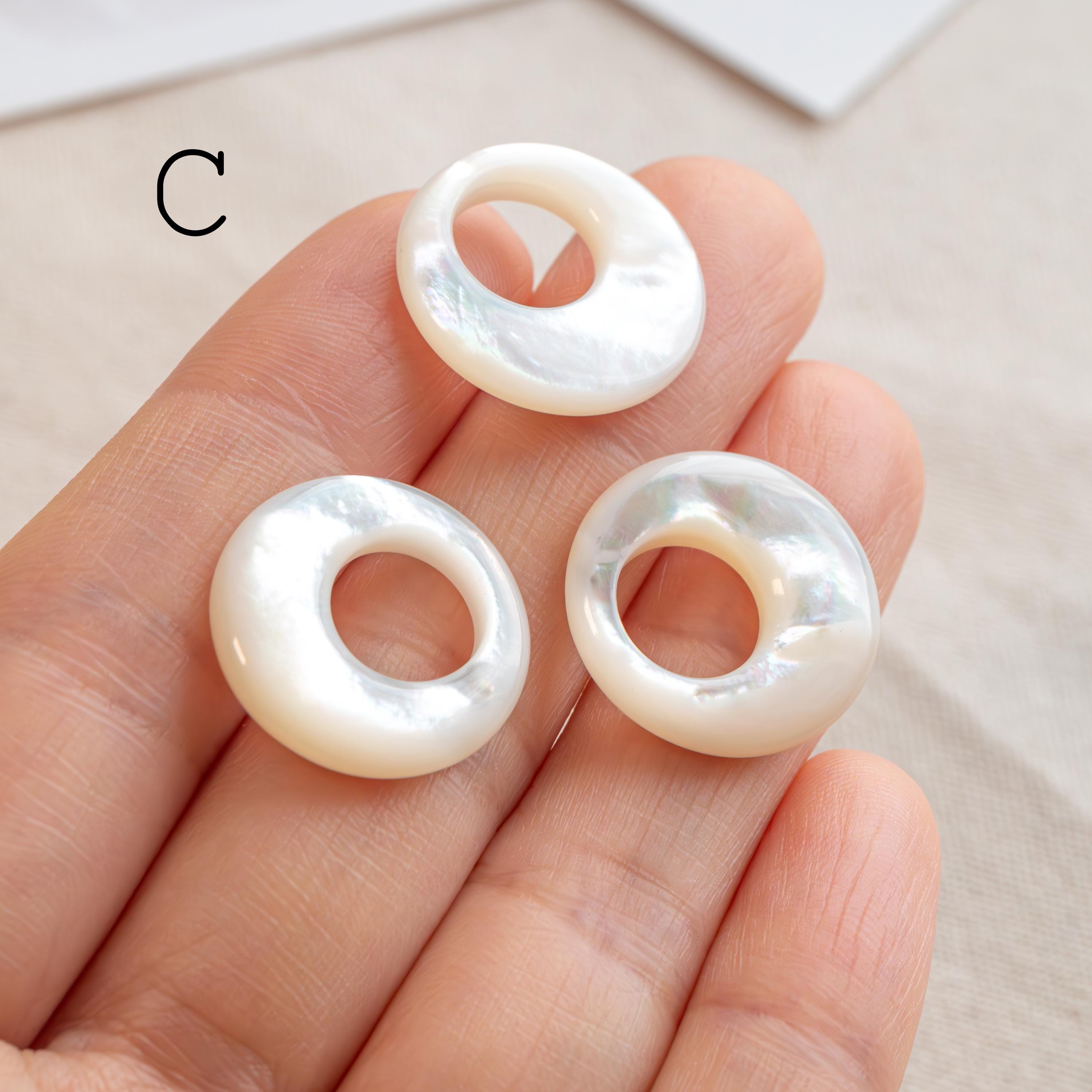 Double Sided Mother of Pearl Ring Charms, Shell Donut Beads, White Shell Circle Pendant, Jewelry Making Supplies (BK-015)