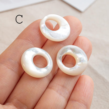 Double Sided Mother of Pearl Ring Charms, Shell Donut Beads, White Shell Circle Pendant, Jewelry Making Supplies (BK-015)
