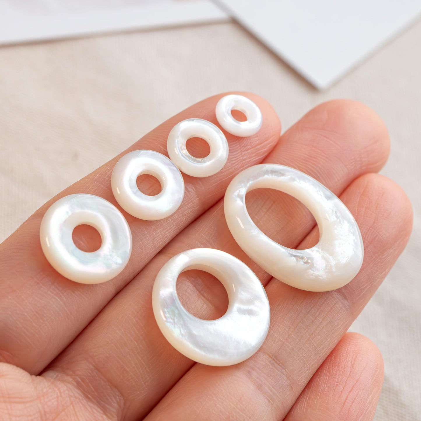 Double Sided Mother of Pearl Ring Charms, Shell Donut Beads, White Shell Circle Pendant, Jewelry Making Supplies (BK-015)