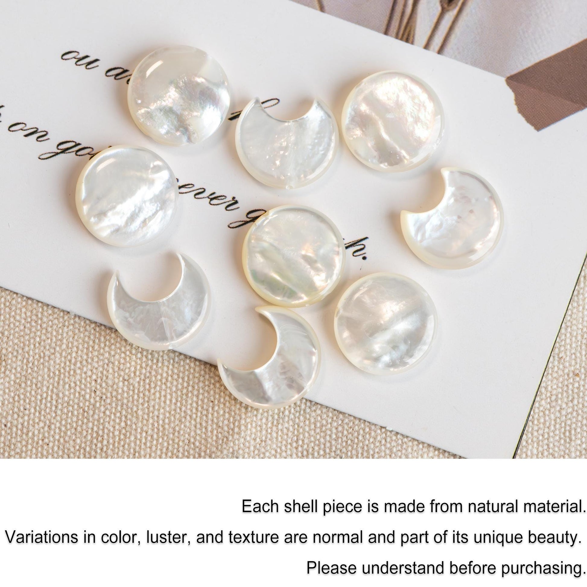 Moon Phase Mother of Pearl Beads, Crescent Shell Charms, White Shell Jewelry Supplies, Celestial Jewelry Beads (BK-035)
