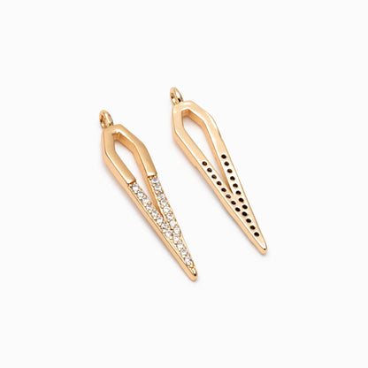 4pcs CZ Pave Bar Charm,Drop Charm, Arrowhead Charm, 27mm (GB-2416-G)