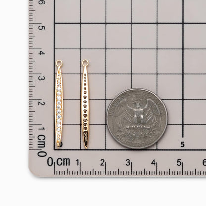 4pcs CZ Micro Pave Bar Pendants 35mm, 18K Gold plated Brass, Cubic Zirconia Stick Charm (GB-2416-J)