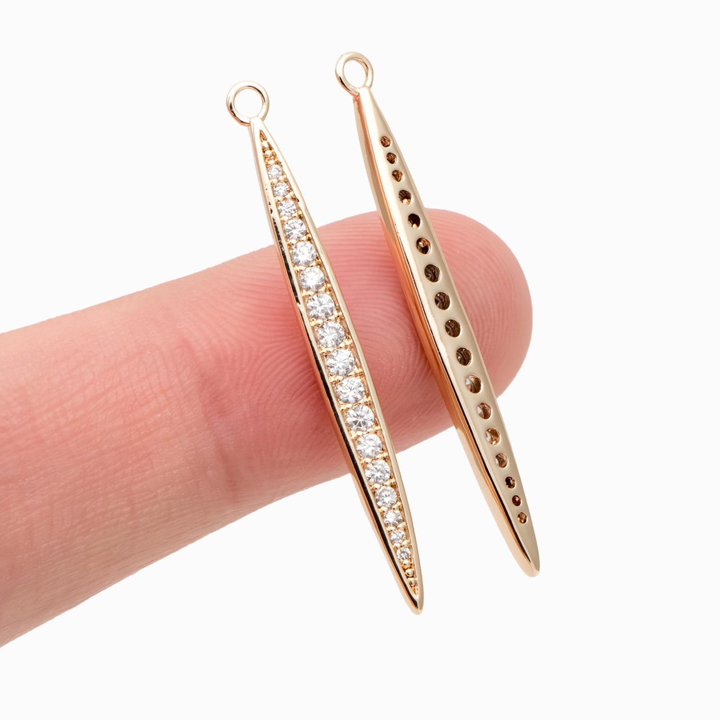 4pcs CZ Micro Pave Bar Pendants 35mm, 18K Gold plated Brass, Cubic Zirconia Stick Charm (GB-2416-J)