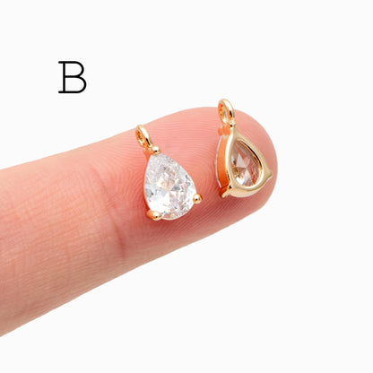 10pcs CZ pave Gold/ Silver Tone Star/ Teardrop/ Rectangle/ Rhombus Charms, Gold Plated Brass Geometric Pendants (GB-1151)
