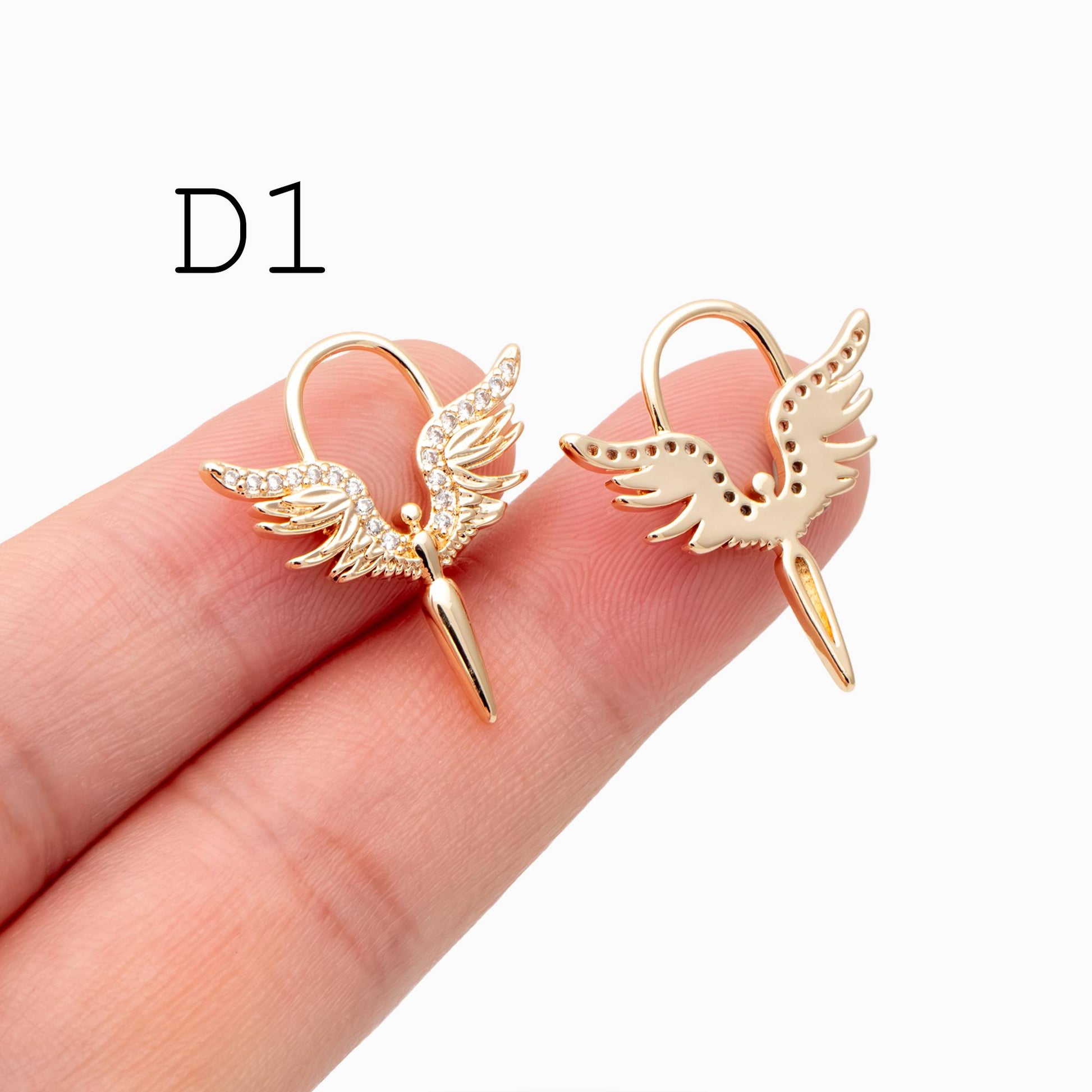 4pcs CZ Pave Gold/ Silver tone Angel Wing Charm, Wing Necklace Charm (GB-1810)