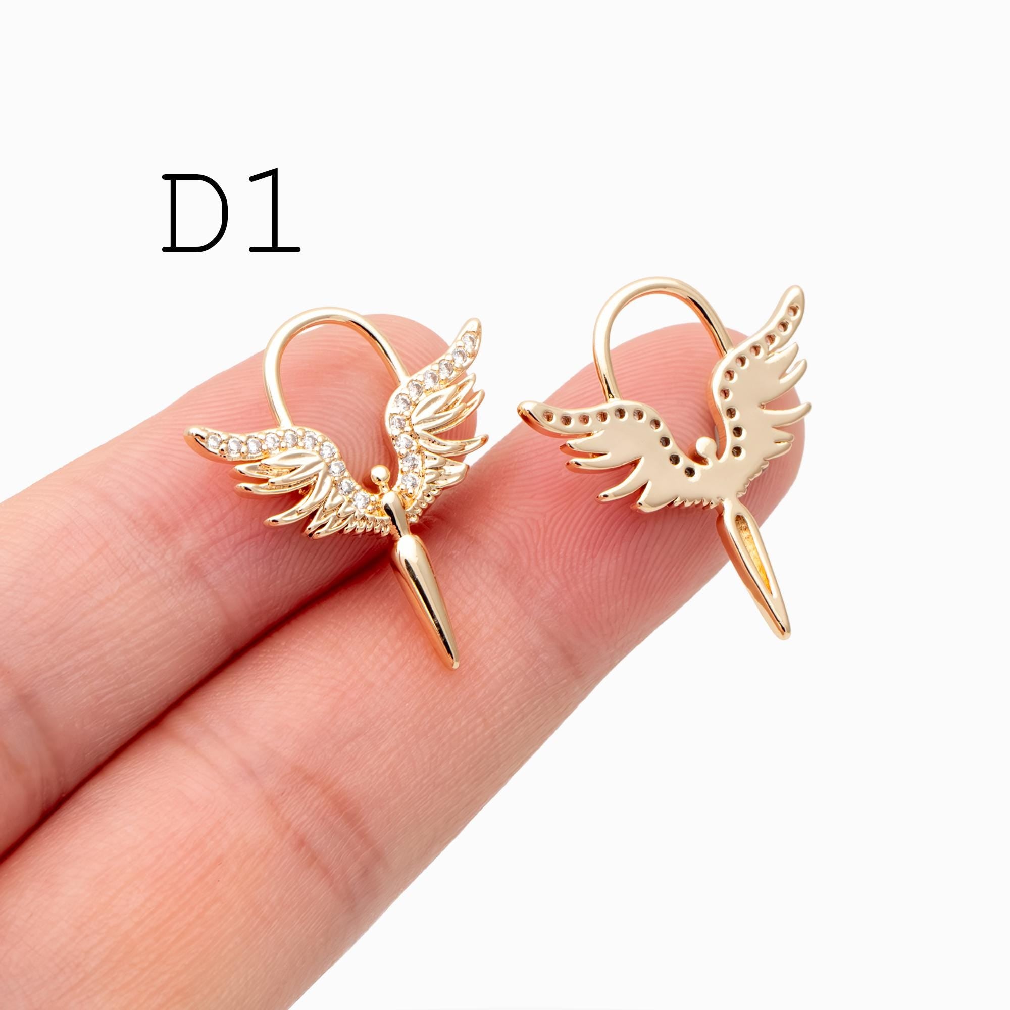 4pcs CZ Pave Gold/ Silver tone Angel Wing Charm, Wing Necklace Charm (GB-1810)