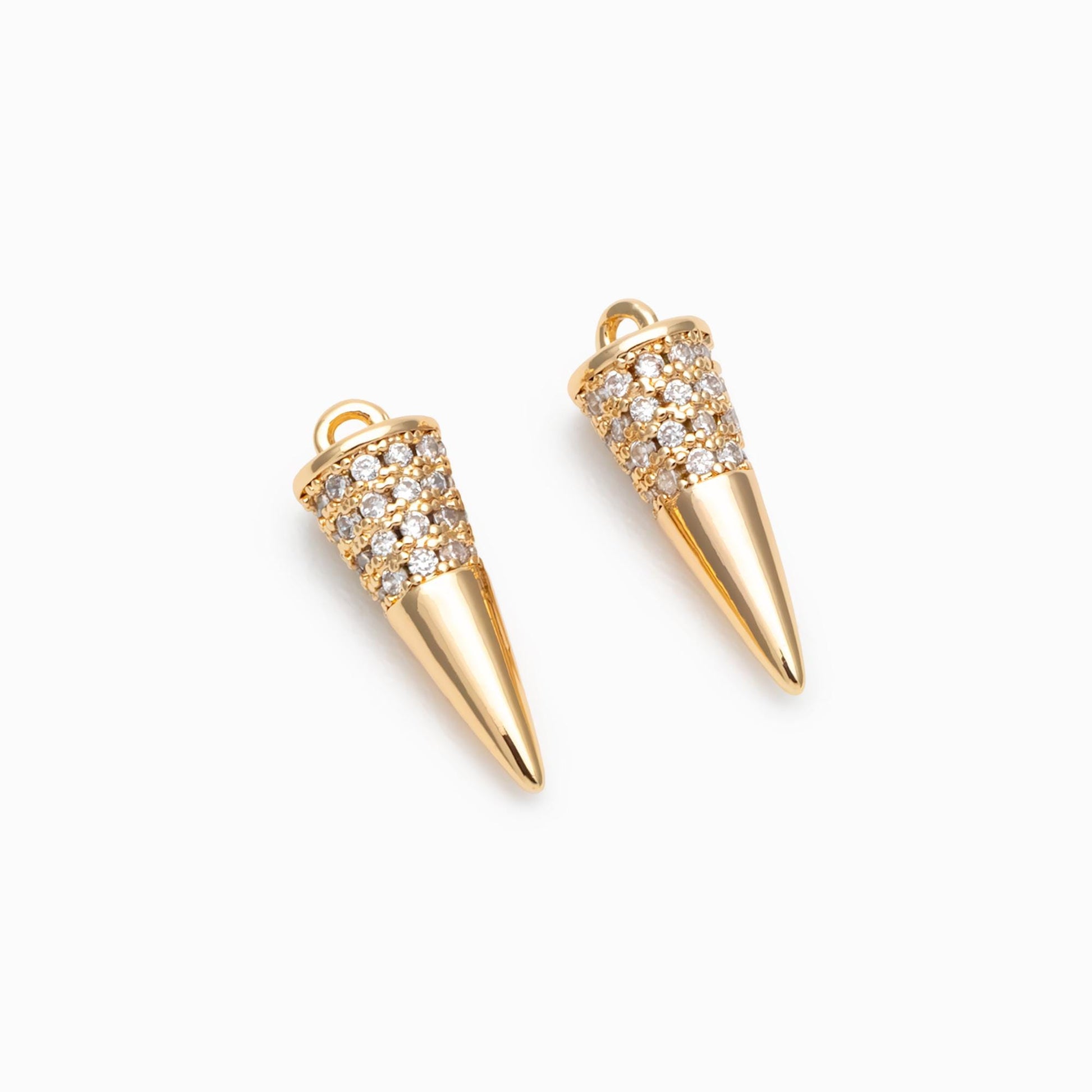 4pcs CZ Micro Pave Spike Charm Stud Charm, Pave Cone Charm, Jewelry Supplies, DIY Jewelry, Spike Necklace Bracelet Earring Charm (GB-2416-C)