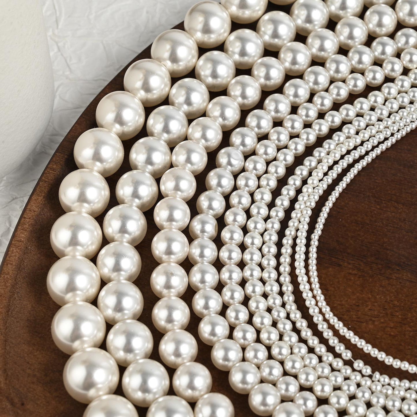 Quality Glass Pearl Beads, Ivory White Crystal Pearls 2-12mm Round, Full Strand 16 Inches (GM-051)