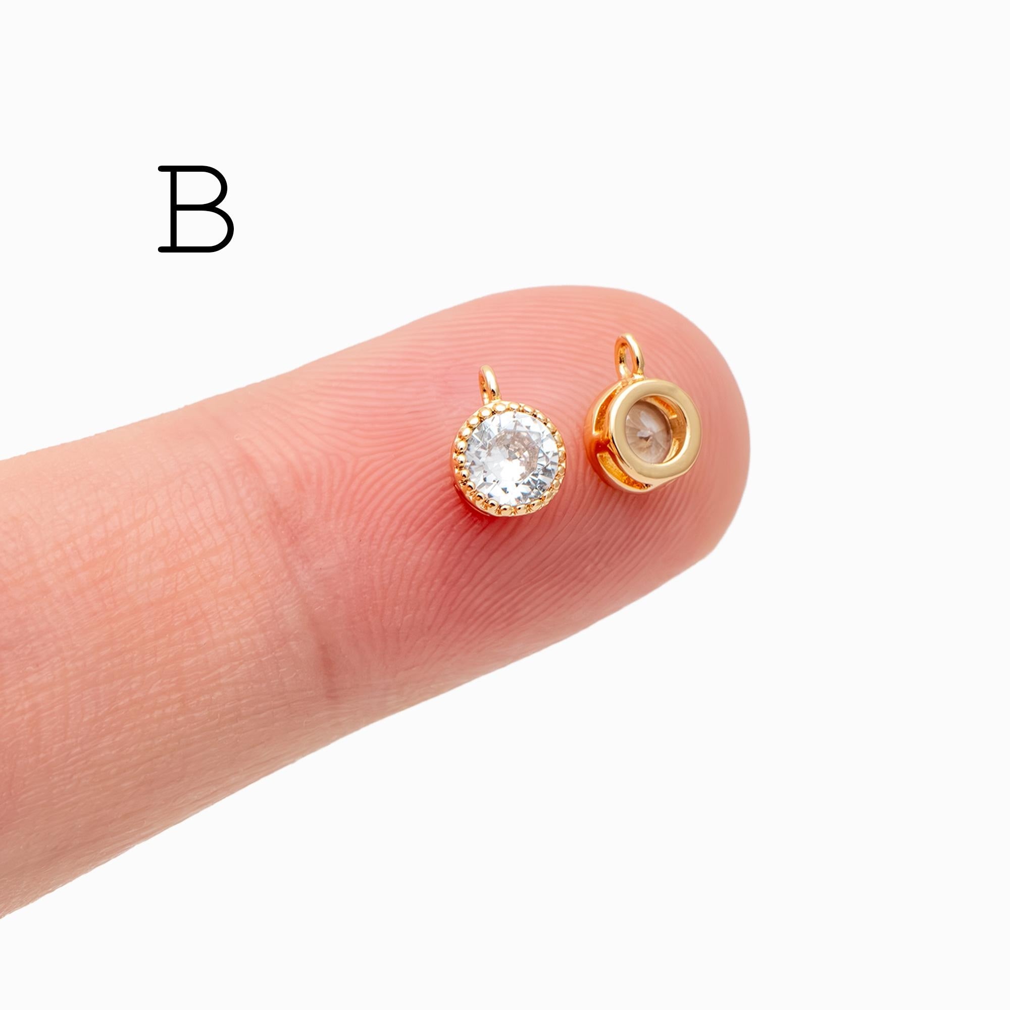 10pcs CZ pave Gold Round/ Rhombus Charms, 18K Gold plated Brass, Geometric Connectors (GB-2850)