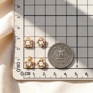 4pcs CZ Pave Round/ Square/ Heart/ Star Charms, Jewelry Making, Diy Material, Jewelry Supplies (GB-3116)