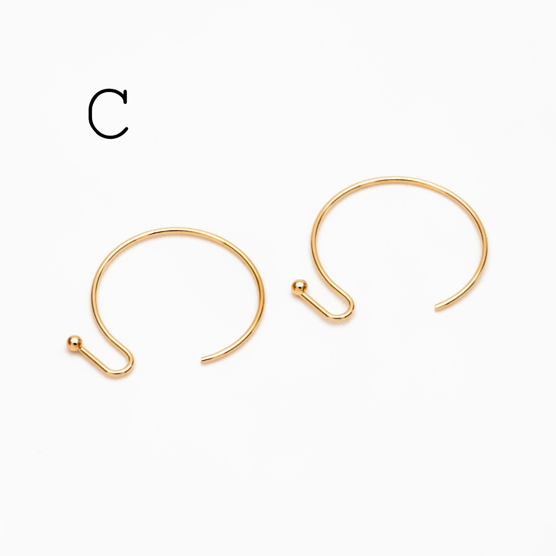 20pcs Gold/ Silver Earring Hooks, Real Gold/ Rhodium Plated Brass, Simple Earwires (GB-025)
