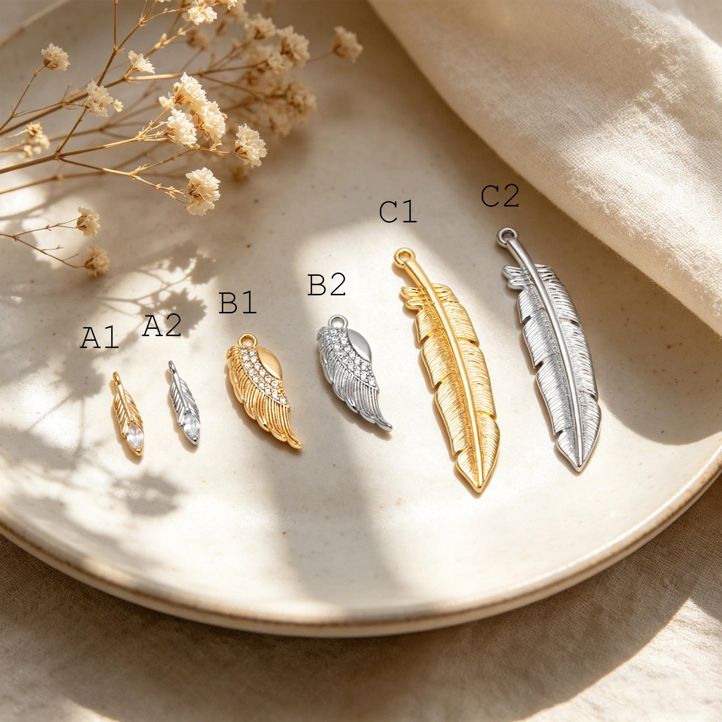 4pcs Gold/ Silver Tone Wing Charms , Real 18K Gold/ Rhodium plated Brass Wing Pendants , Color Not Easily Tarnish (GB-383)