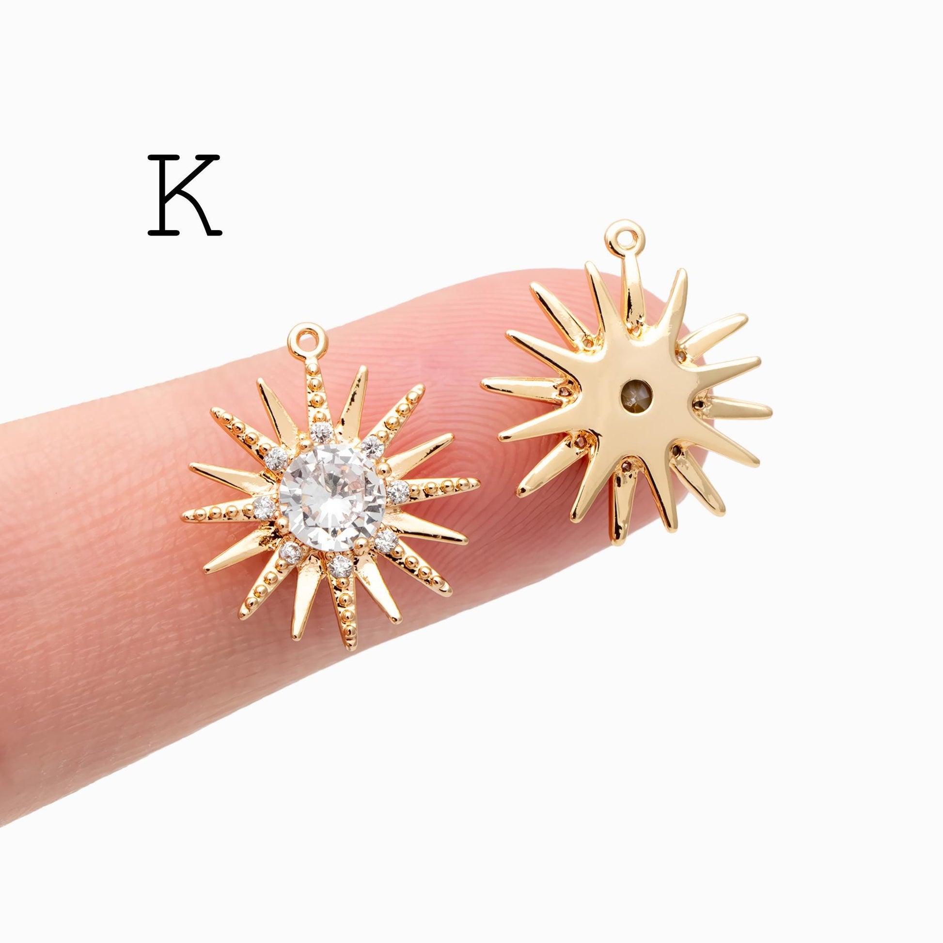 4pcs Gold Sun Charms , 18K Gold plated Brass, Sun Pendants Wholesale (GB-1311)