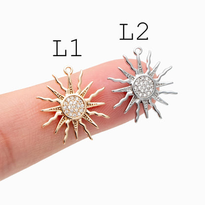 4pcs Gold Sun Charms , 18K Gold plated Brass, Sun Pendants Wholesale (GB-1311)