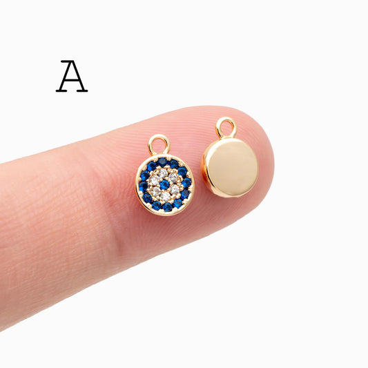 4pcs Gold plated Evil Eye Charms, CZ Pave Eye Pendants, 18K Gold plated Brass, Mystic Eye Jewelry Findings Supplies (GB-1819)