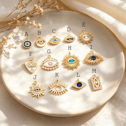4pcs Gold plated Evil Eye Charms, CZ Pave Eye Pendants, 18K Gold plated Brass, Mystic Eye Jewelry Findings Supplies (GB-1819)