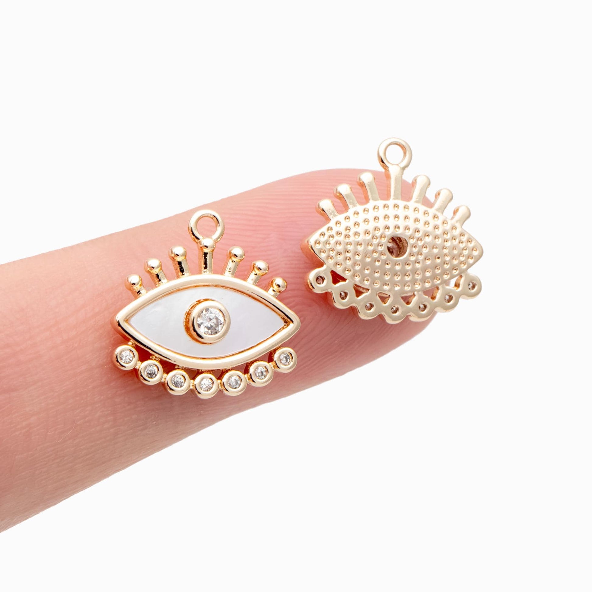 4pcs Shell Pave Evil Eye Charm, 14x14mm, 18K Gold plated Brass, CZ Eye Pendants (GB-1819-G)