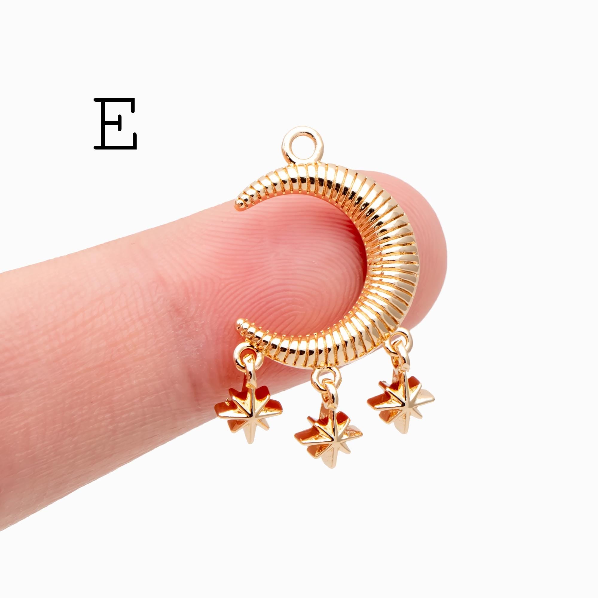 4pcs Gold/ Silver Tone Moon and Star Charm, 18K Gold/ Rhodium plated Brass, Celestial Charm Pendants (GB-2394)