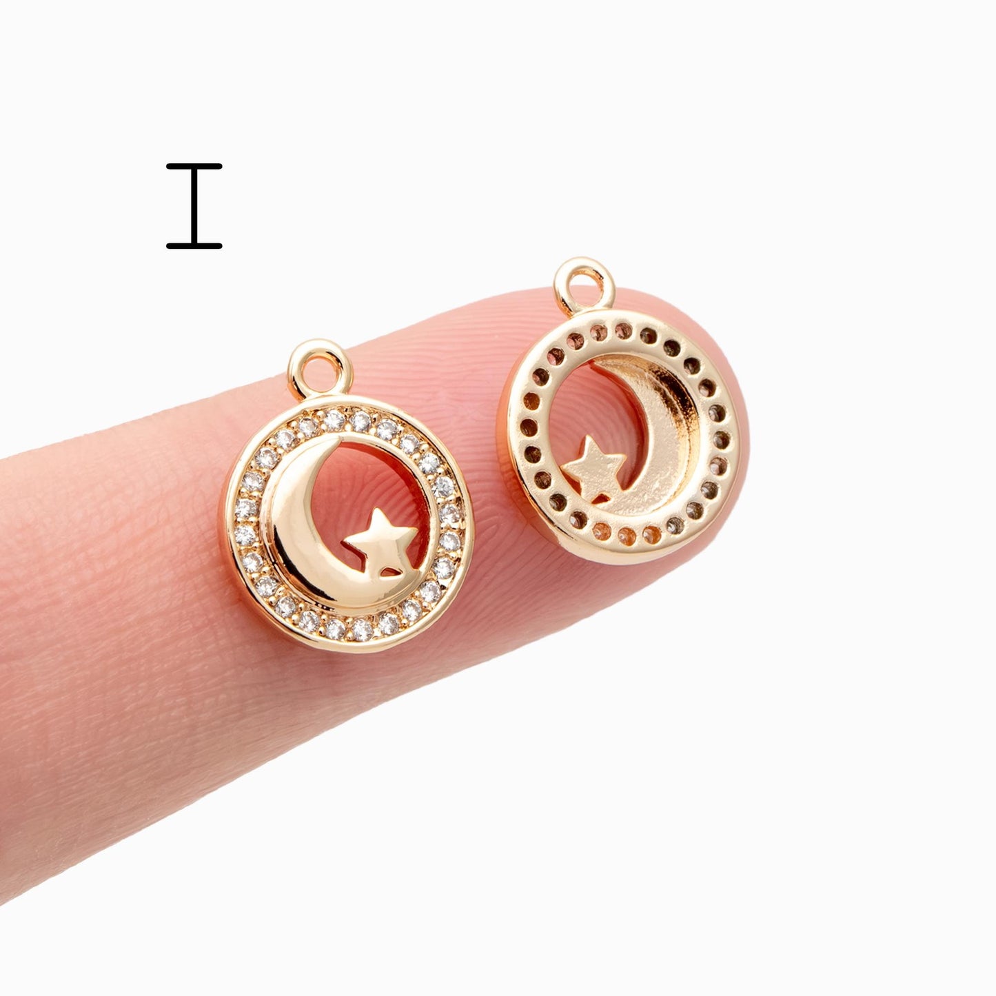 4pcs Gold/ Silver Tone Moon and Star Charm, 18K Gold/ Rhodium plated Brass, Celestial Charm Pendants (GB-2394)