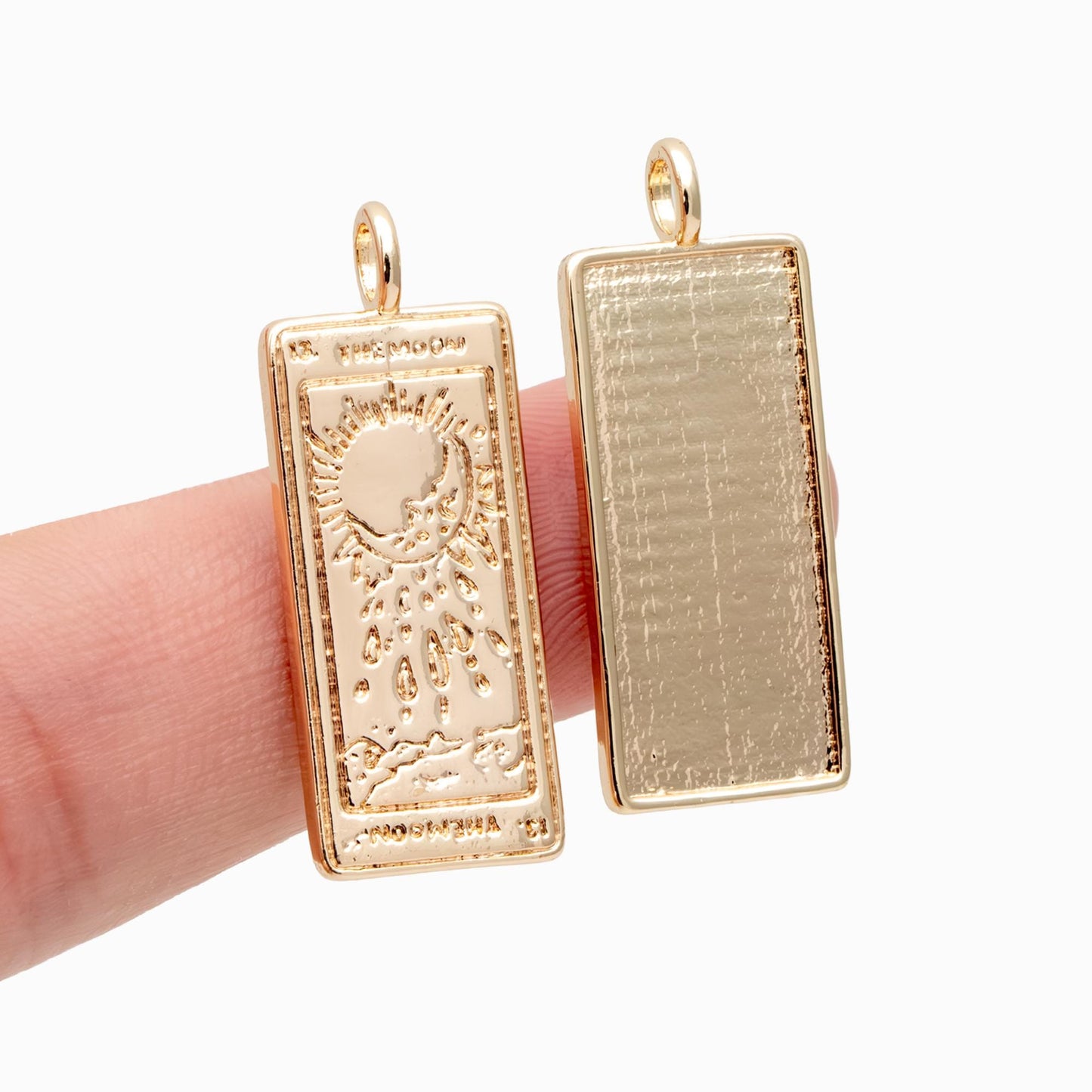 4pcs Gold Tarot Card The Moon Charm 31x12mm, 18K Gold plated Brass Rectangle Pendant(GB-2394-G)