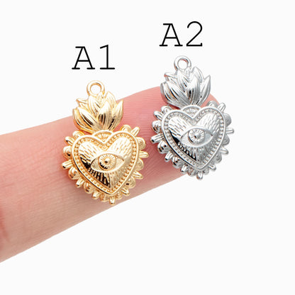 4pcs Gold/ Silver Tone Evil Eye Charms, 18K Gold/ Rhodium plated Brass, Dainty Earring Charms (GB-4085)