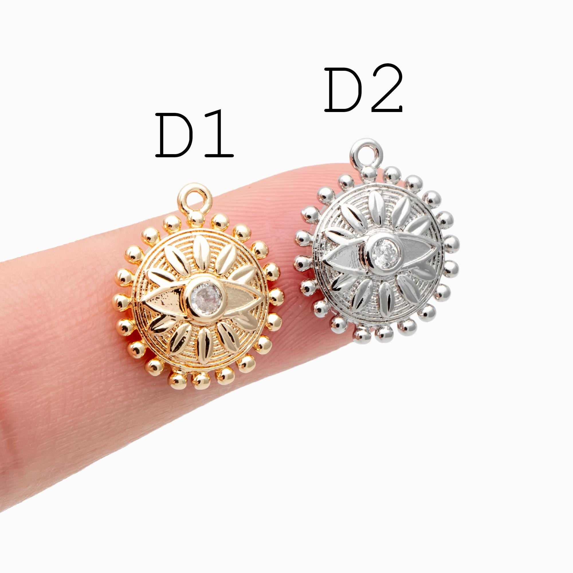 4pcs Gold/ Silver Tone Evil Eye Charms, 18K Gold/ Rhodium plated Brass, Dainty Earring Charms (GB-4085)