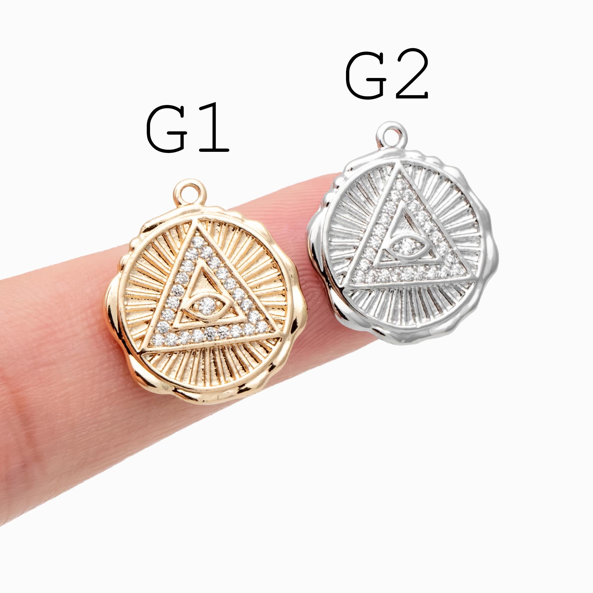 4pcs Gold/ Silver Tone Evil Eye Charms, 18K Gold/ Rhodium plated Brass, Dainty Earring Charms (GB-4085)
