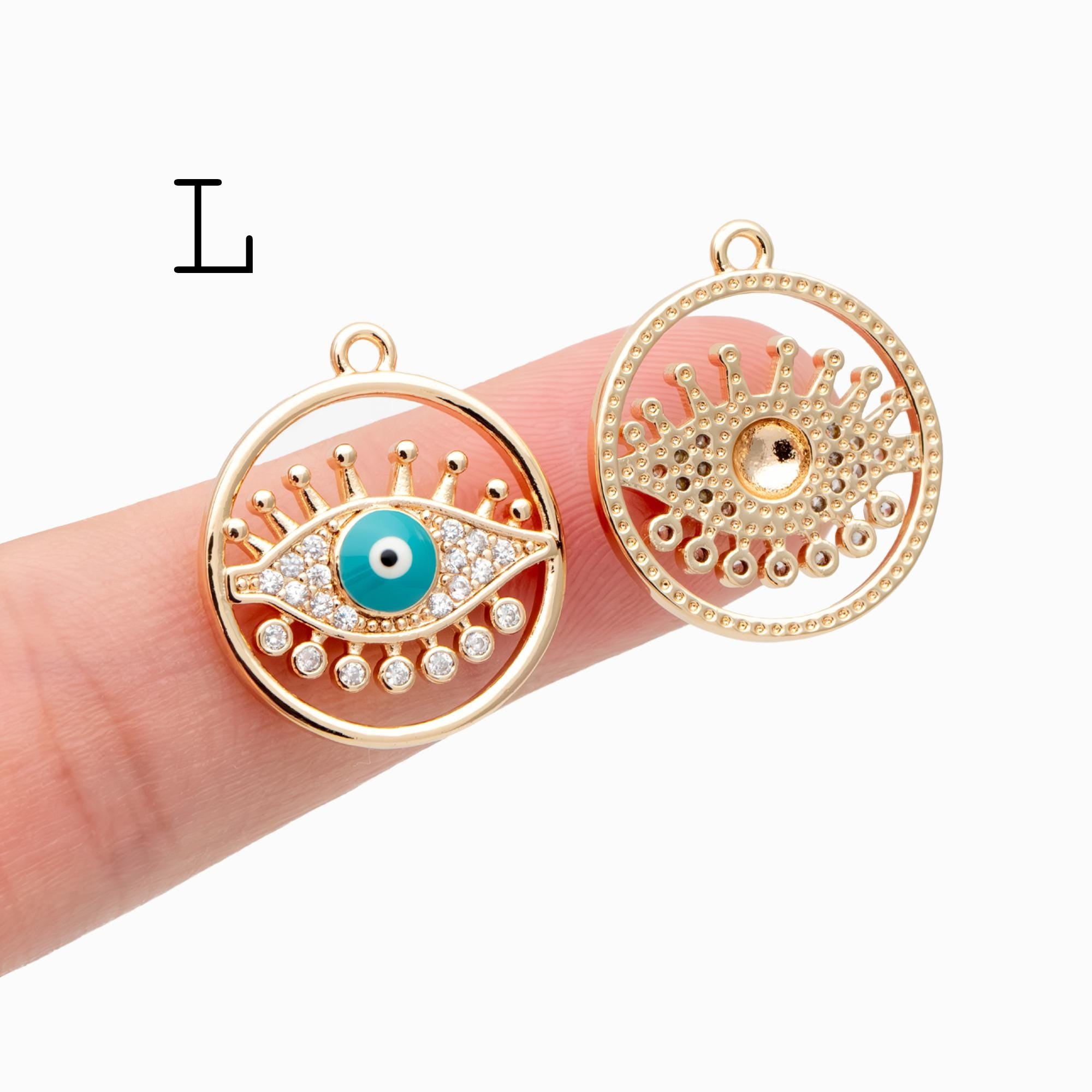 4pcs Gold/ Silver Tone Evil Eye Charms, 18K Gold/ Rhodium plated Brass, Dainty Earring Charms (GB-4085)
