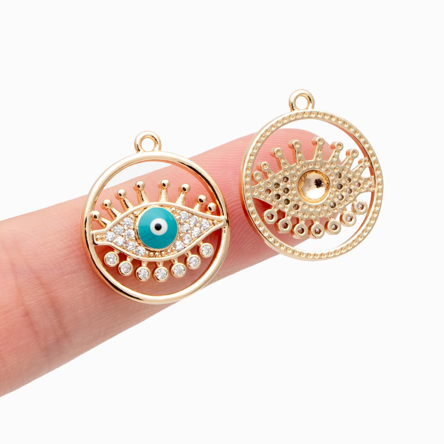 4pcs CZ Pave Evil Eye Round Charms, 18K Gold plated Brass, Enamel Eye Pendants (GB-4085-L)