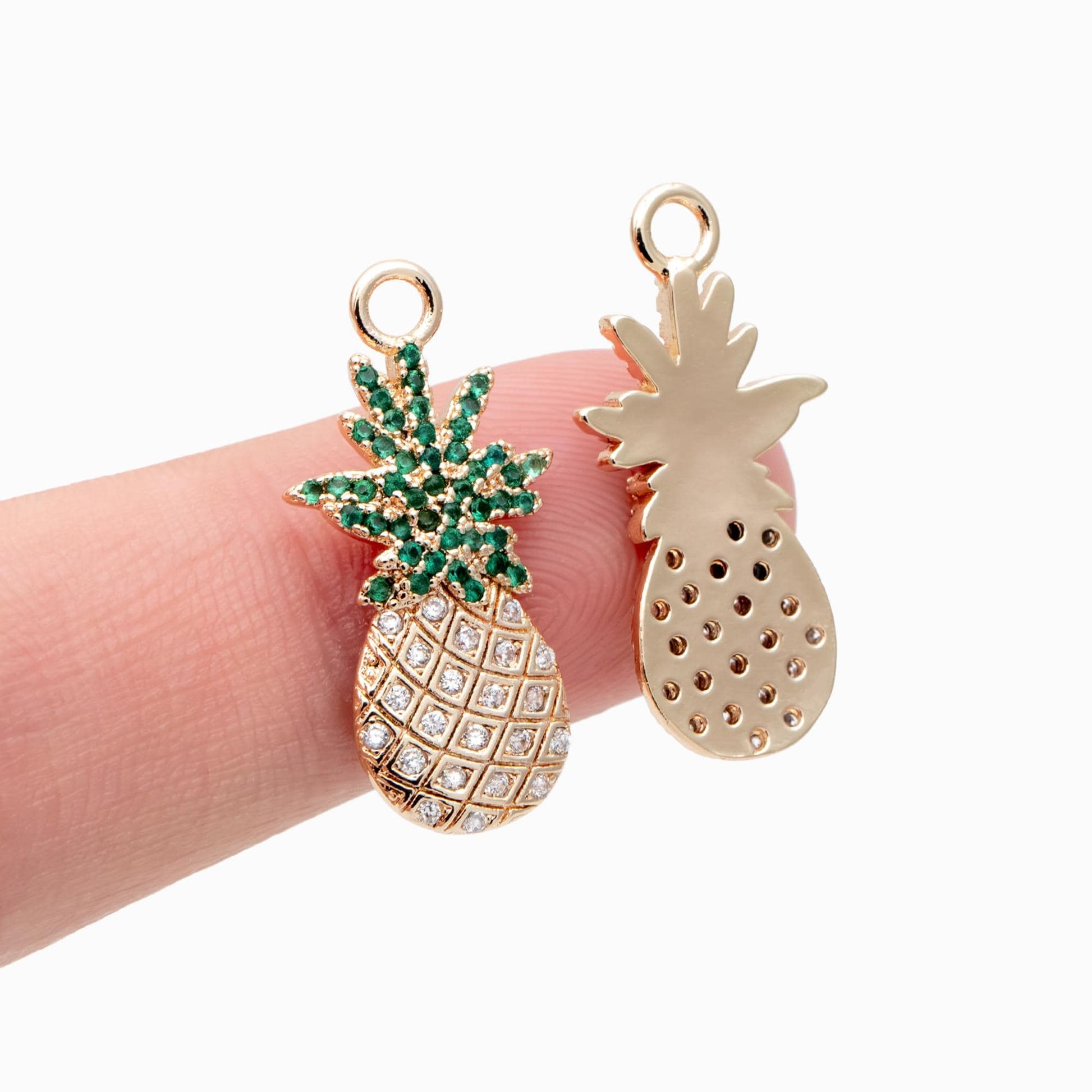4pcs CZ pave Pineapple Charms 24x12mm, 18K Gold plated Brass Pineapple Pendants (GB-4095-D)