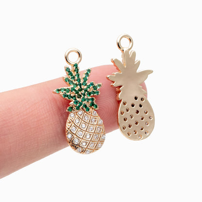 4pcs CZ pave Pineapple Charms 24x12mm, 18K Gold plated Brass Pineapple Pendants (GB-4095-D)
