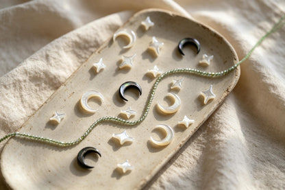 4pcs Moon & Star Mother of Pearl Beads, Celestial DIY Jewelry Supplies, Crescent and Cross Beads, Bracelet Necklace Earring Making (BK-037)