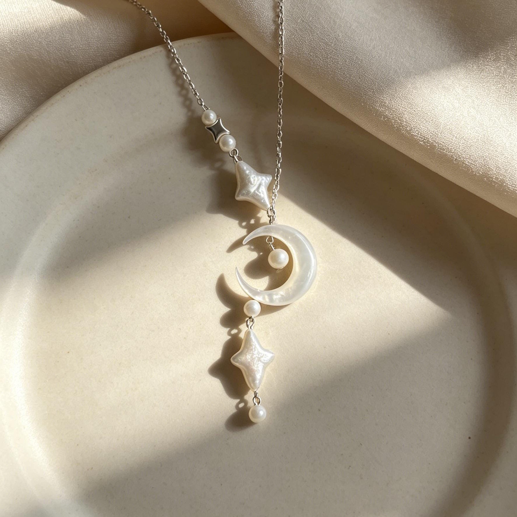 4pcs Moon & Star Mother of Pearl Beads, Celestial DIY Jewelry Supplies, Crescent and Cross Beads, Bracelet Necklace Earring Making (BK-037)
