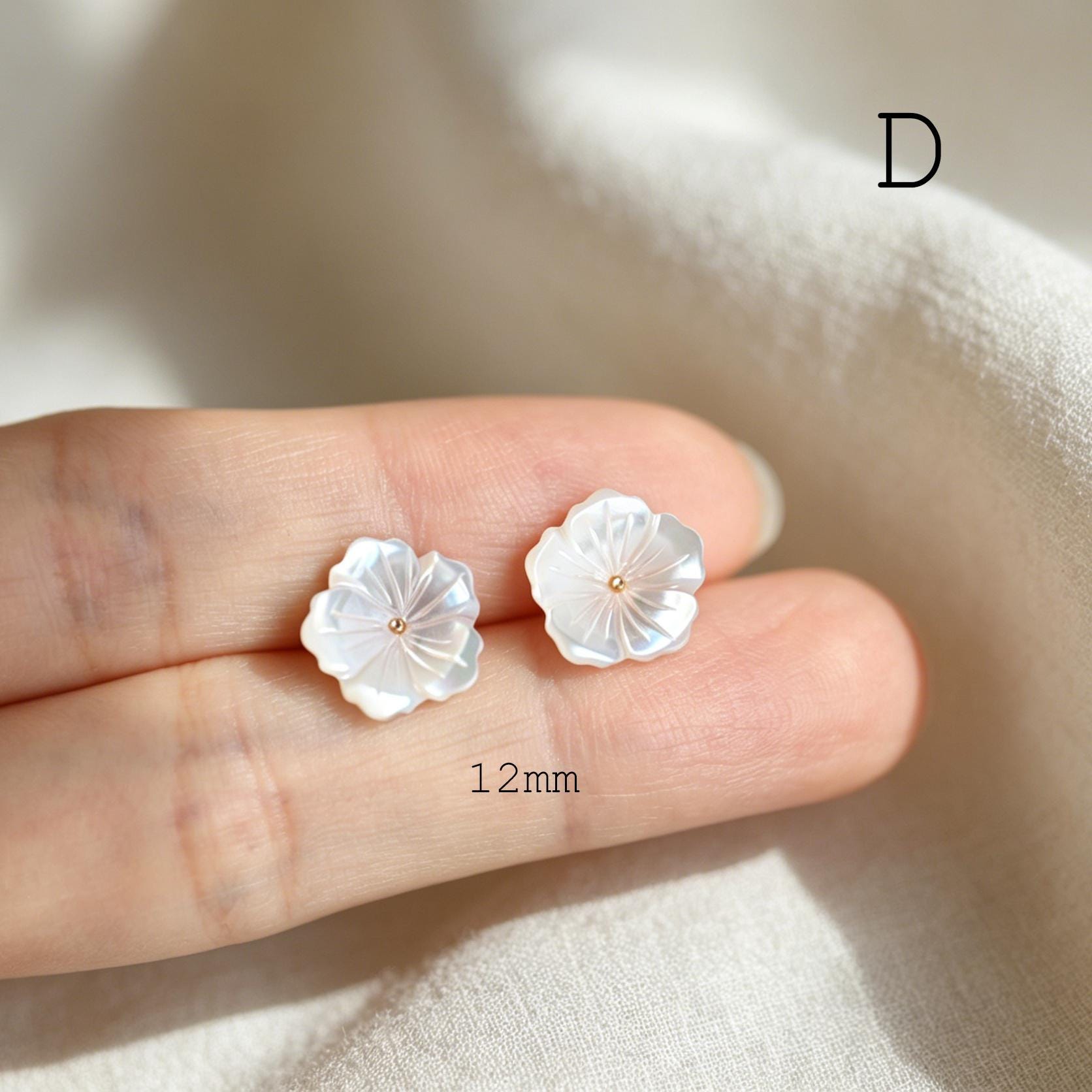 White Shell Flower Earrings, Minimalist Studs, Handmade Jewelry, Floral Earrings for Women (BK-036)