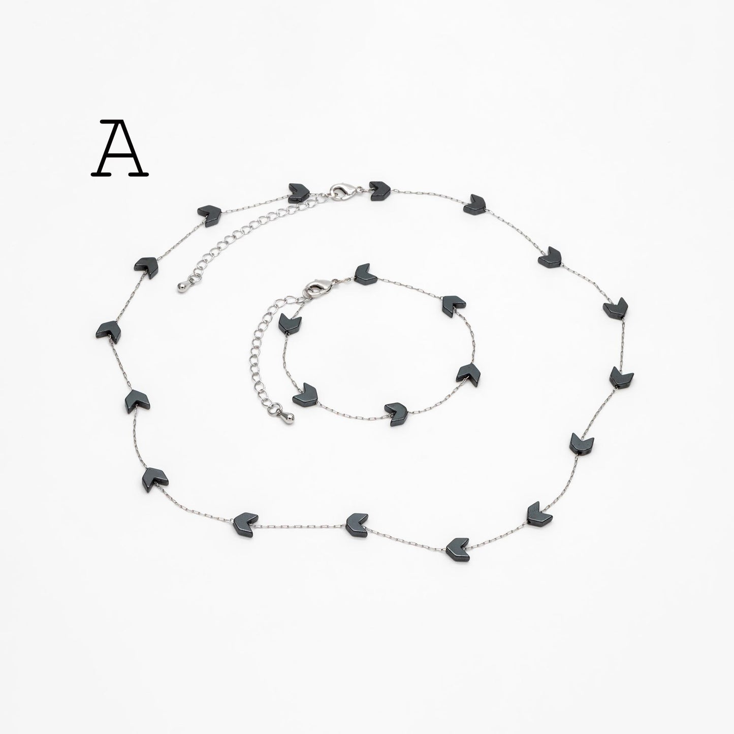 Stainless Steel Heart Hematite Beads Chain, Finished Bracelet/ Anklet/ Necklace with Extender Chain, Ready to Wear (#LK-380)