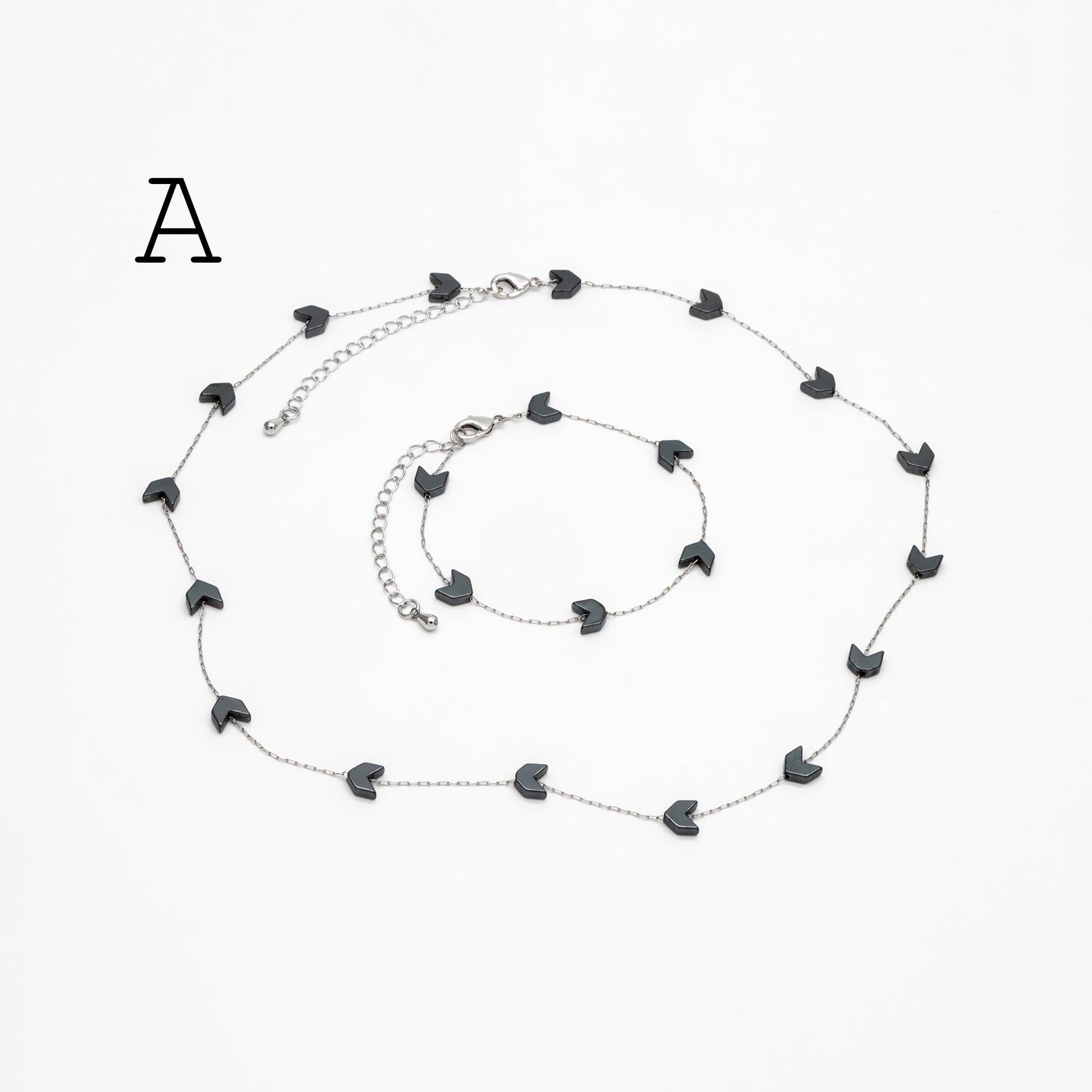 Stainless Steel Heart Hematite Beads Chain, Finished Bracelet/ Anklet/ Necklace with Extender Chain, Ready to Wear (#LK-380)