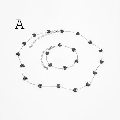 Stainless Steel Heart Hematite Beads Chain, Finished Bracelet/ Anklet/ Necklace with Extender Chain, Ready to Wear (#LK-380)