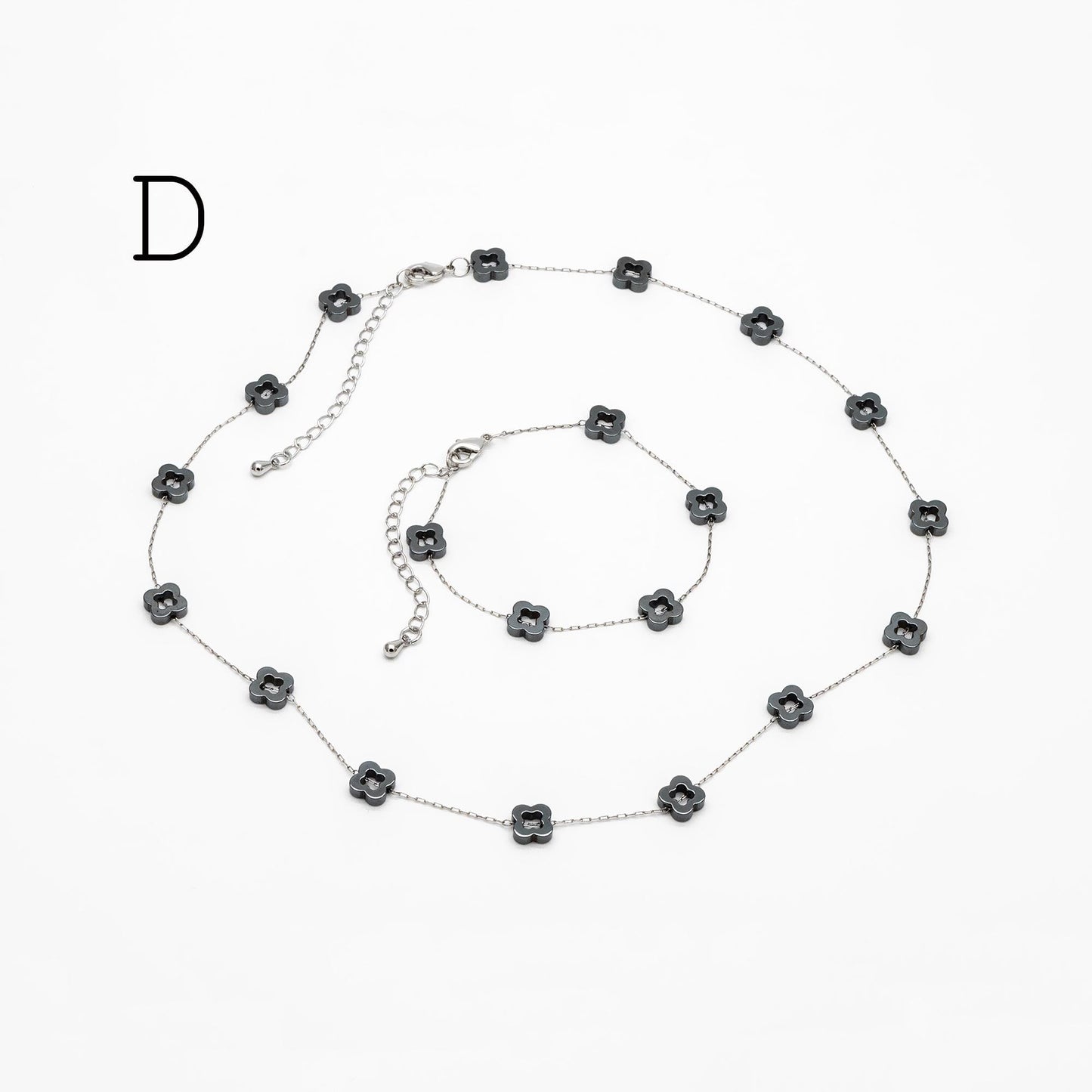 Stainless Steel Heart Hematite Beads Chain, Finished Bracelet/ Anklet/ Necklace with Extender Chain, Ready to Wear (#LK-380)