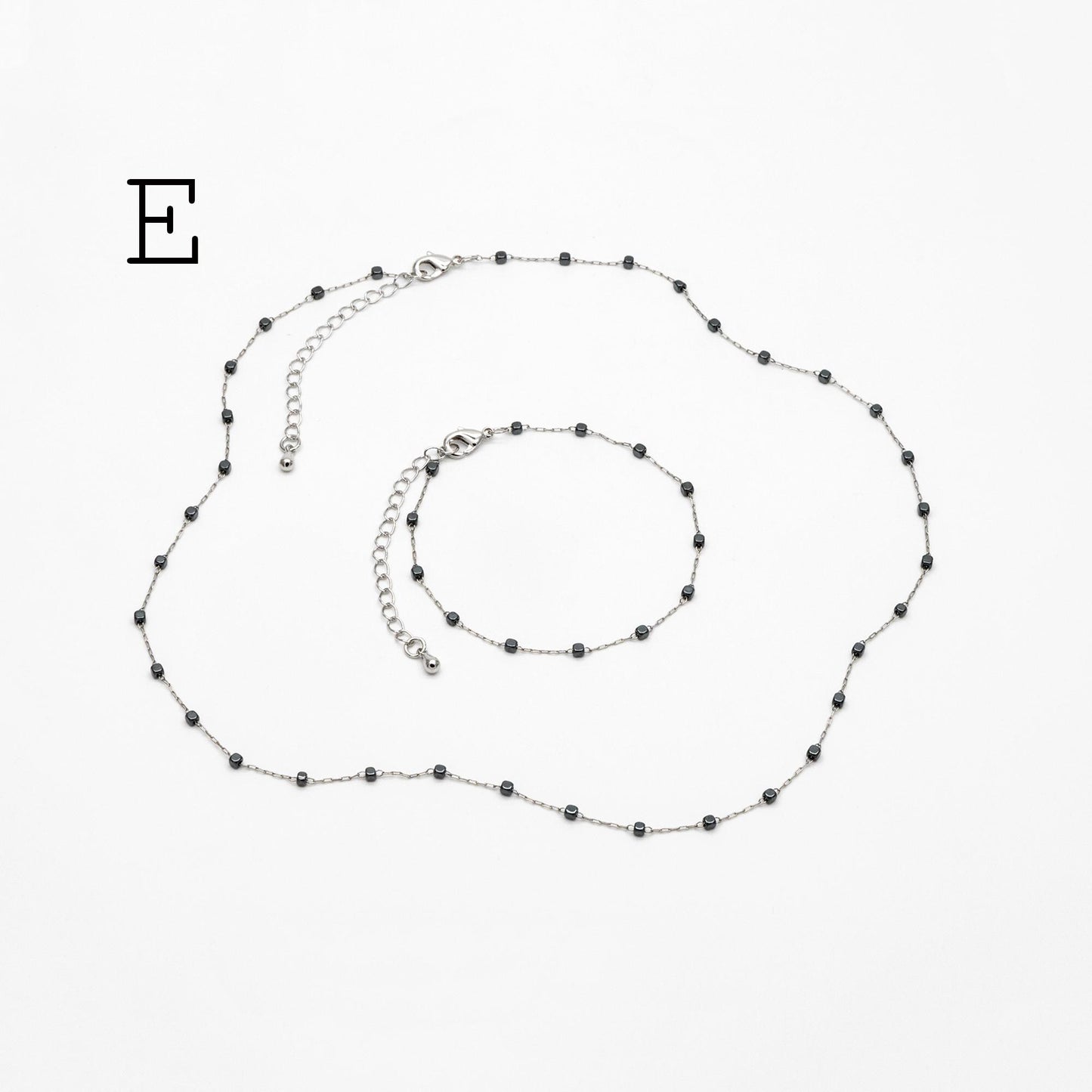 Stainless Steel Heart Hematite Beads Chain, Finished Bracelet/ Anklet/ Necklace with Extender Chain, Ready to Wear (#LK-380)