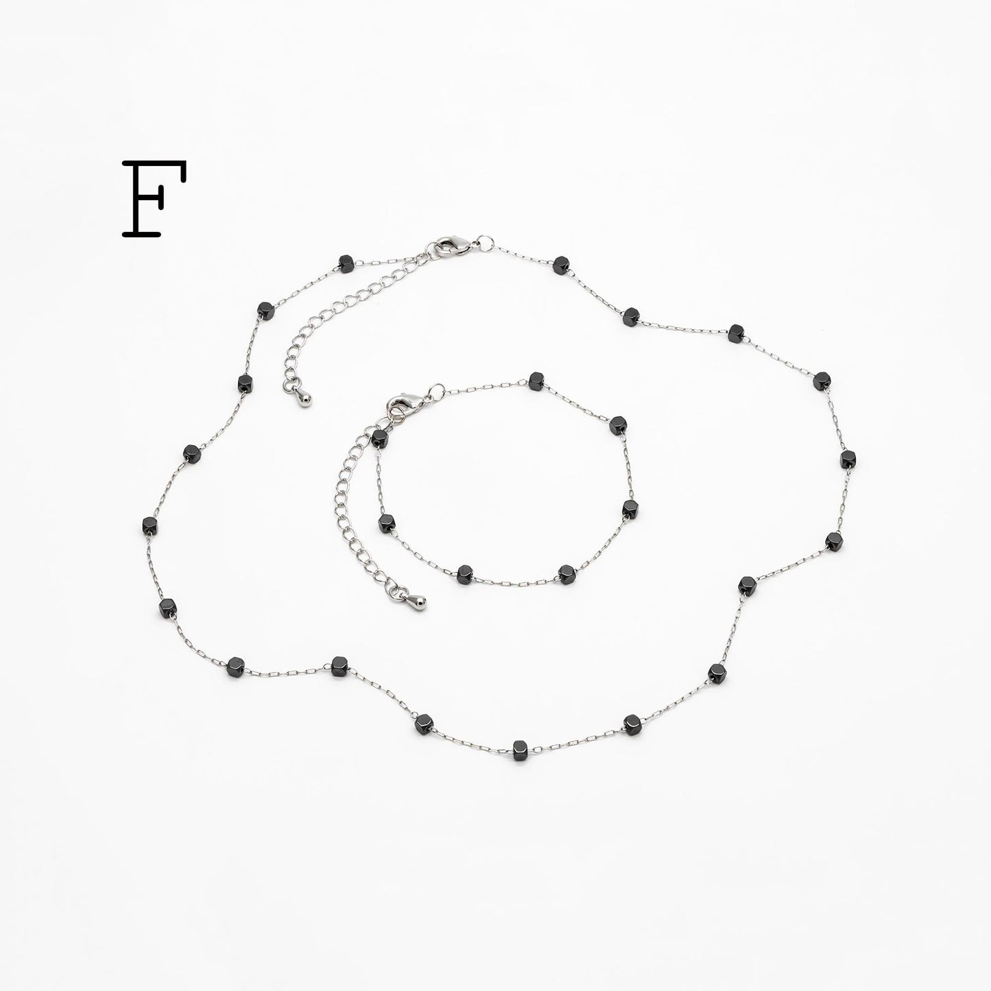 Stainless Steel Heart Hematite Beads Chain, Finished Bracelet/ Anklet/ Necklace with Extender Chain, Ready to Wear (#LK-380)