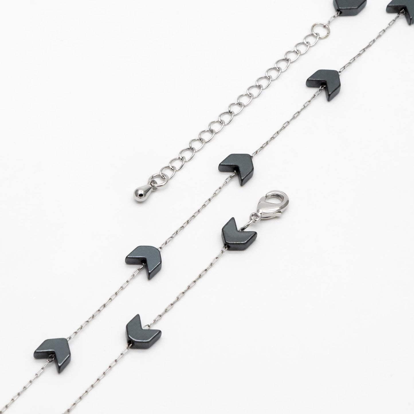 Stainless Steel Heart Hematite Beads Chain, Finished Bracelet/ Anklet/ Necklace with Extender Chain, Ready to Wear (#LK-380)