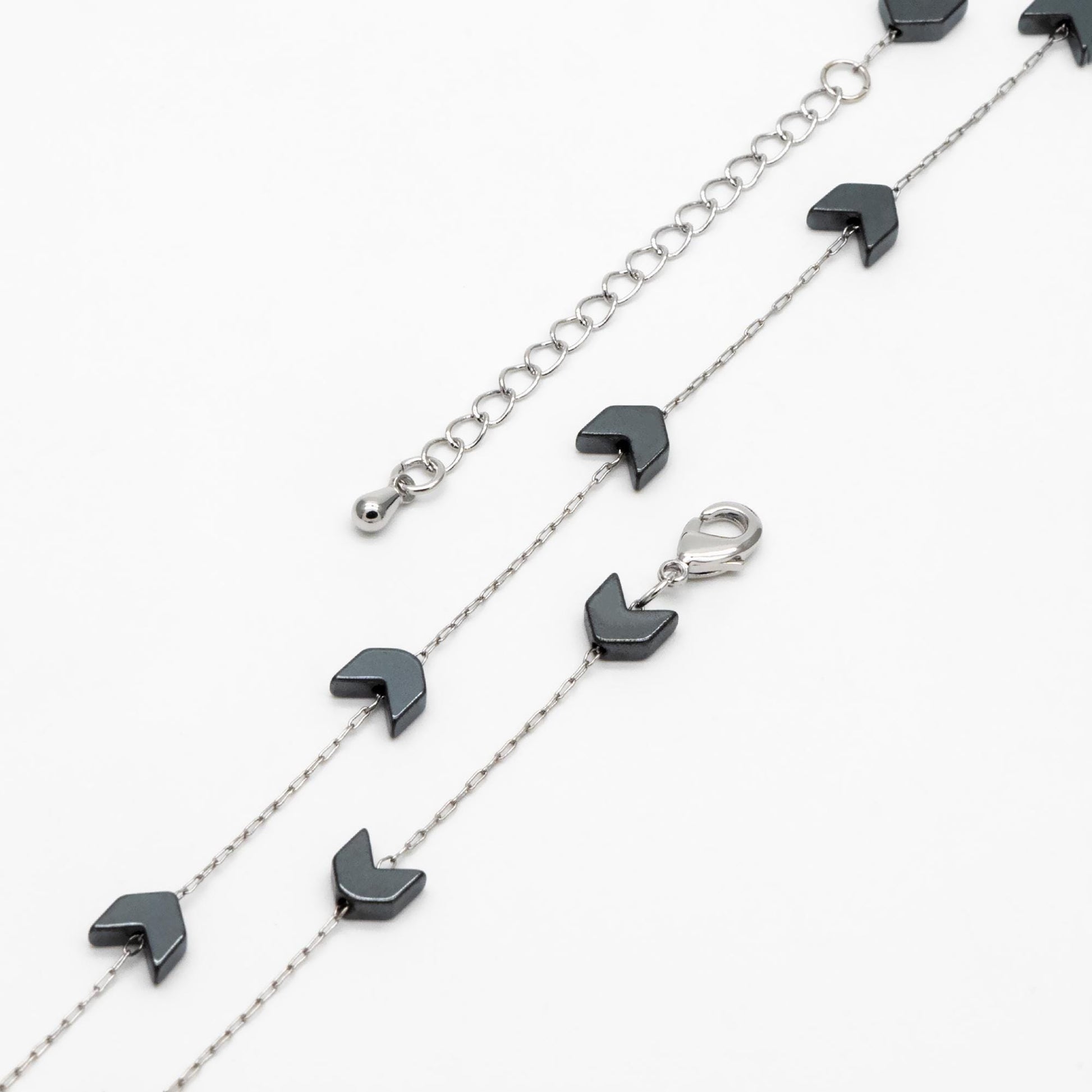 Stainless Steel Heart Hematite Beads Chain, Finished Bracelet/ Anklet/ Necklace with Extender Chain, Ready to Wear (#LK-380)