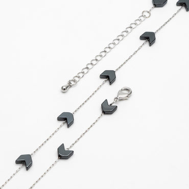 Stainless Steel Heart Hematite Beads Chain, Finished Bracelet/ Anklet/ Necklace with Extender Chain, Ready to Wear (#LK-380)