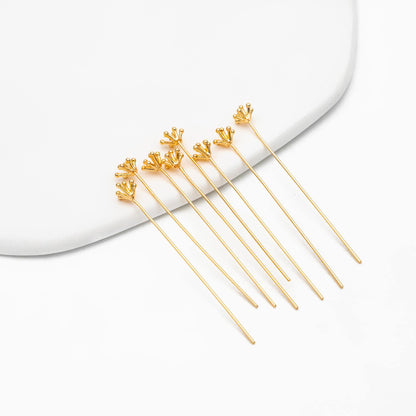 10pcs Gold Flower Head Pins , Gold plated Brass Headpins (GB-4035)