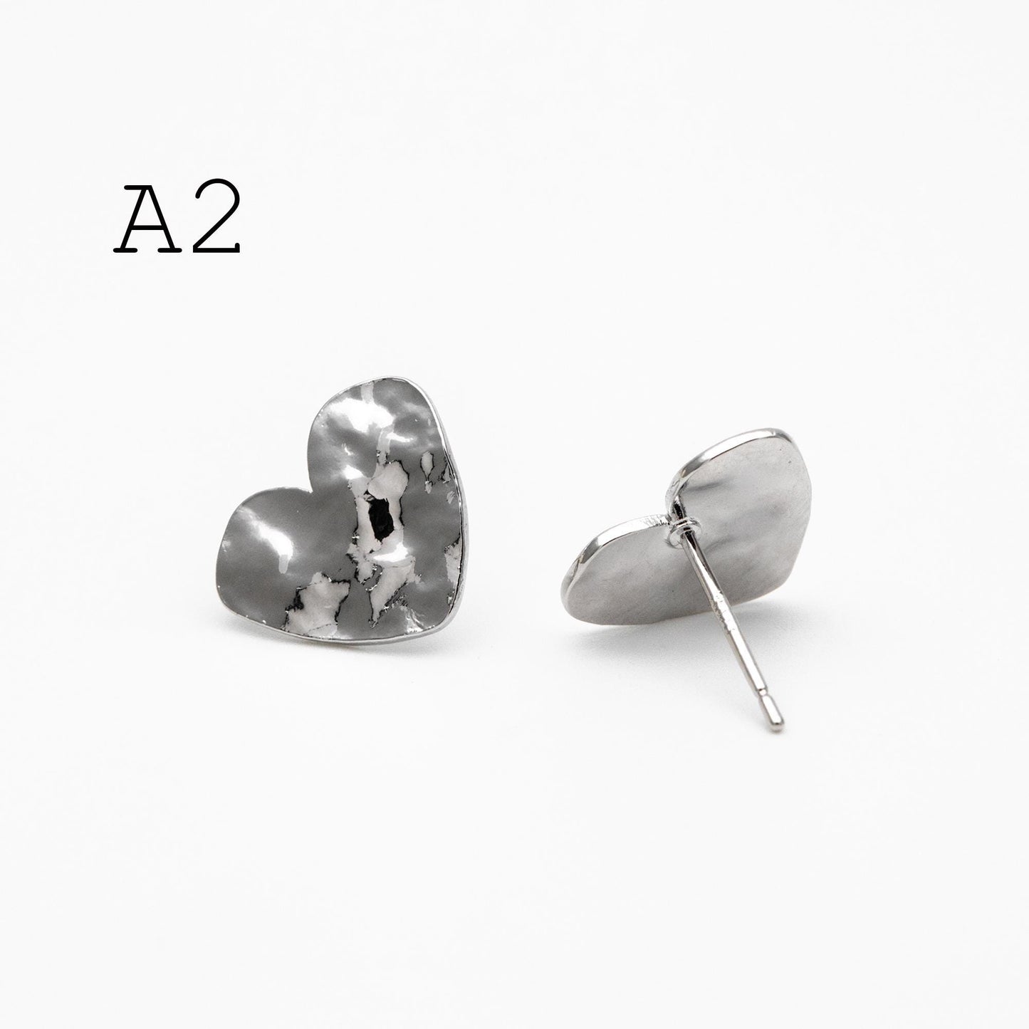 10pcs Gold/ Silver Hammered Heart/ Square Earrings, Real Gold/ Rhodium plated Brass, Geometric Earring Studs (GB-4567)