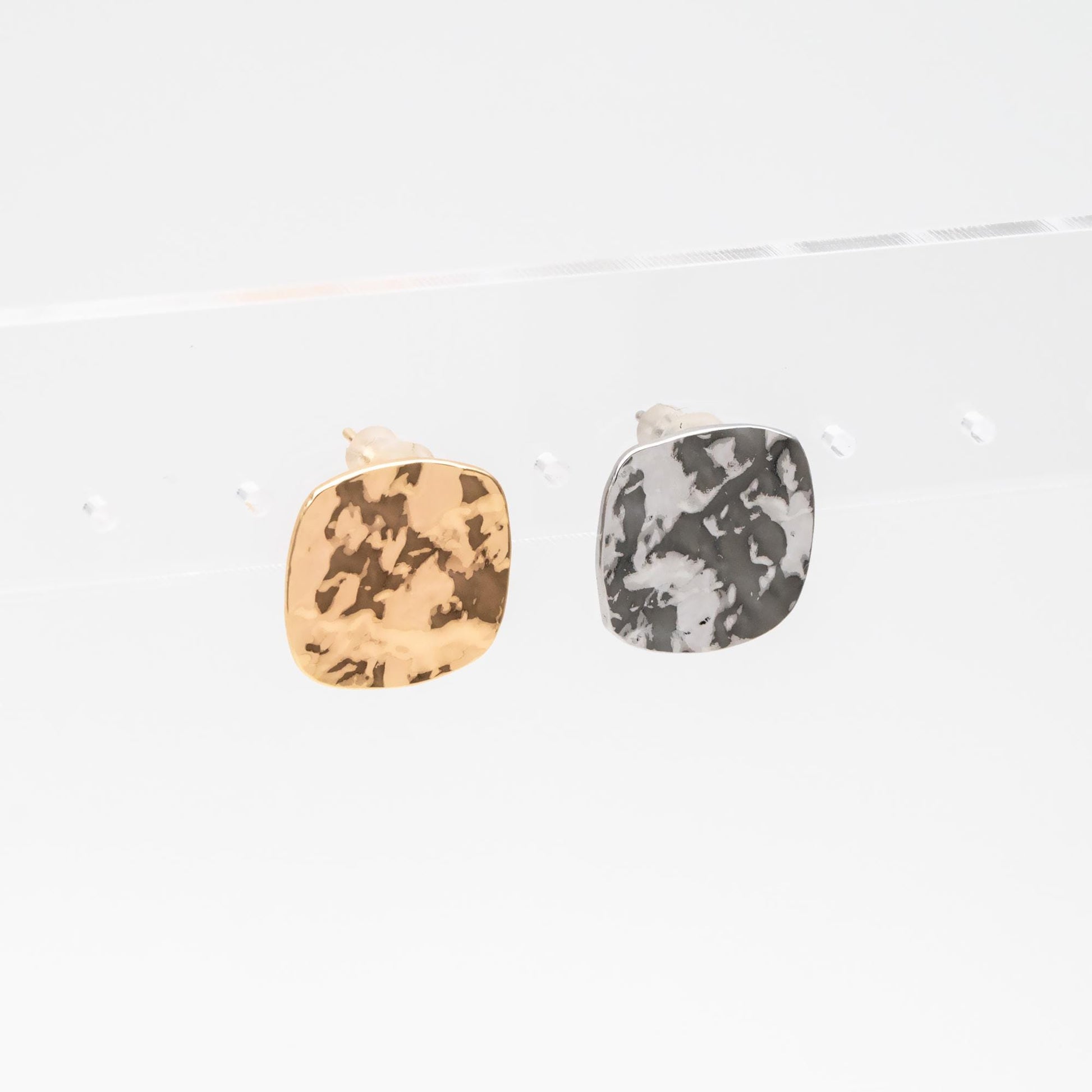 10pcs Gold/ Silver Hammered Heart/ Square Earrings, Real Gold/ Rhodium plated Brass, Geometric Earring Studs (GB-4567)